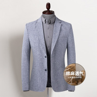 棉麻西装春夏薄款男士休闲西装修身开衩小西装亚麻外套男