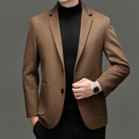 纯羊毛西装男式韩版修身100%羊毛西服秋冬加棉加厚潮流男羊毛外套
