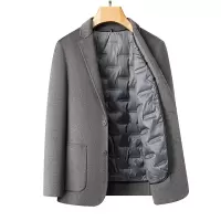 男式羽绒西装秋冬新款双面呢羊毛西装潮流脱卸羽绒内胆羊毛男西服