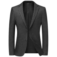 秋冬条纹免烫弹力西装男士中青年西服修身潮流男休闲单西