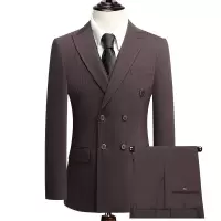 戗驳领双排扣三件套套装西服男商务西装韩版修身正装婚礼结婚西服