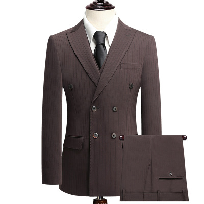 戗驳领双排扣三件套套装西服男商务西装韩版修身正装婚礼结婚西服