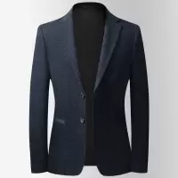 秋冬新款针织弹力西装中青年男士西装男修身毛料休闲西服