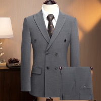 轻奢戗驳领双排扣套装西服男士商务西装韩版修身正装婚礼结婚西服