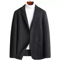 秋冬新款手工缝制双面呢千鸟格羊毛西装男士羊绒小西装男羊毛西服