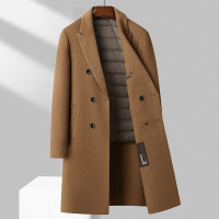 100%羊毛双排扣过膝长款羊毛大衣秋冬男士羽绒内胆双面呢大衣