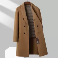 100%羊毛双排扣过膝长款羊毛大衣秋冬男士羽绒内胆双面呢大衣
