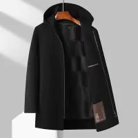 100%羊毛秋冬连帽双面呢中长大衣金丝绒内胆尼大衣风衣男妮子大衣