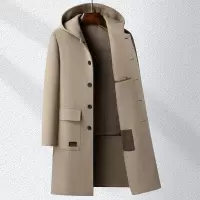 100%羊毛秋冬连帽双面呢长款大衣羽绒内胆尼大衣风衣男士妮子大衣