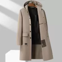 100%羊毛秋冬连帽双面呢长款大衣金丝绒内胆尼大衣风衣男妮子大衣