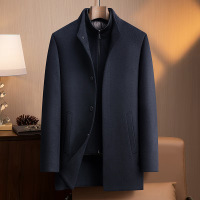 90鸭绒脱卸内胆中老年男式双面呢羊毛大衣双领中长保暖呢子大衣男