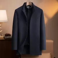 90鸭绒脱卸内胆中老年男式双面呢羊毛大衣双领中长保暖呢子大衣男