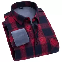 一体绒格子保暖长袖衬衫男秋冬新款男式加绒加厚保暖衬衣