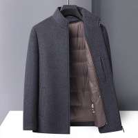 中年双面呢羊毛茄克中年男秋冬商务立领白鸭绒内胆羊毛双面呢夹克