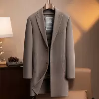 戗驳领脱卸鹅绒内胆双面呢大衣风衣男士加厚秋冬中长羊毛大衣外套