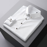 春秋季轻奢丝滑长袖衬衫男修身弹力免烫工装衬衣男士纯色商务寸衫
