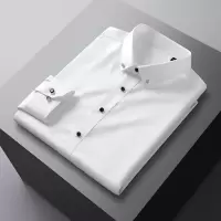 春秋季轻奢丝滑长袖衬衫男修身弹力免烫工装衬衣男士纯色商务寸衫