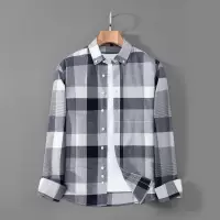 春秋新款格子全棉长袖衬衫男士修身工装衬衣休闲潮流寸衫