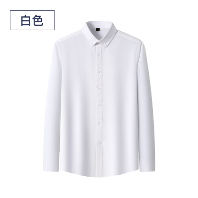 春秋新款棉麻莱塞尔长袖衬衫男式免烫衬衣男士纯色百搭商务寸衫男