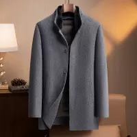 水貂毛领脱卸鹅绒内胆双面呢大衣男士秋冬中老年羊毛大衣中长外套