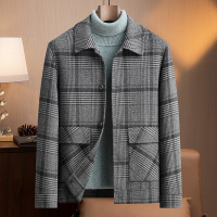潮流格子双面呢羊毛茄克青年男士秋冬款双面呢羊毛厚外套