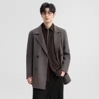 潮流青年短款双排扣双面呢羊毛大衣风衣男士秋冬新款保暖毛呢外套