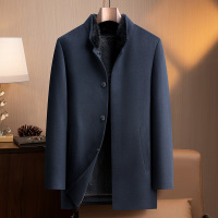 秋冬中长款水貂毛领兔毛内胆含羊绒桑蚕丝羊毛双面呢大衣男士外套