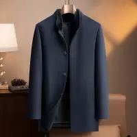 秋冬中长款水貂毛领兔毛内胆含羊绒桑蚕丝羊毛双面呢大衣男士外套