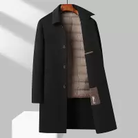 秋冬新款手工羊毛呢大衣男士长款羽绒内胆双面呢羊毛大衣外套