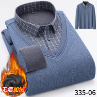 秋冬新款男士无痕衬衣假两件保暖长袖衬衫加绒保暖内衣潮