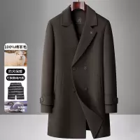 秋冬款鹅绒内胆拆卸全羊毛双排扣大衣中青年男士纯羊毛双面呢外套