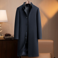秋冬长款水貂毛领兔毛内胆含山羊绒桑蚕丝羊毛双面呢大衣男士外套