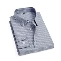 秋季新款全棉长袖衬衫男式修身简约工装衬衣男士条纹潮流商务寸衫