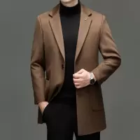 纯羊毛呢大衣男式韩版修身100%羊毛大衣秋冬中长款加厚大衣风衣男