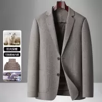 脱卸鹅绒内胆双面呢羊毛西服男秋冬商务休闲保暖西装修身羽绒西服