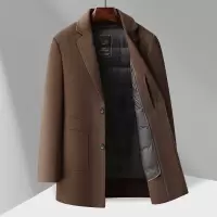 西装领双面呢羊毛大衣秋冬新款男士90白鸭绒脱卸内胆双面呢大衣潮