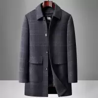轻奢格子双面呢羊毛大衣冬季鹅绒脱卸内胆中老年爸爸装外套中长款