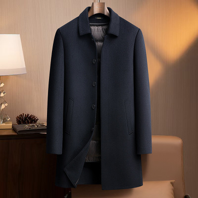 长款带袖子脱卸羽绒内胆中老年男式双面呢羊毛大衣保暖呢子大衣男