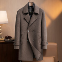 高端含羊绒羊毛双面呢大衣男士秋冬新款脱卸围巾鹅绒马甲羊绒外套