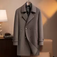 高端含羊绒羊毛双面呢大衣男士秋冬新款脱卸围巾鹅绒马甲羊绒外套