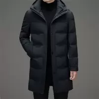 冬季新款锦纶弹力加厚连帽长款羽绒服中年男士90鸭绒防寒羽绒外套