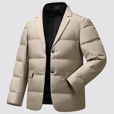 新款西装领羽绒服男保暖冬季修身休闲简约纯色中青年潮流羽绒西装