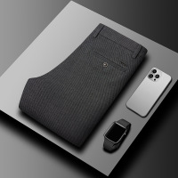 羊毛混纺秋冬新款抗皱弹力休闲裤男士修身直筒中腰长裤子潮流男裤