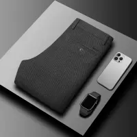 羊毛混纺秋冬新款抗皱弹力休闲裤男士修身直筒中腰长裤子潮流男裤