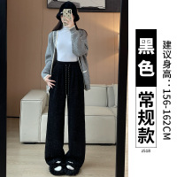 斜条纹阔腿裤女秋冬新款加绒高腰休闲宽松直筒慵懒加厚糯米裤