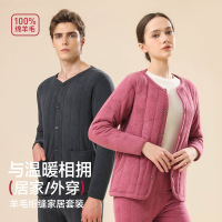 中老年加绒加厚羊毛保暖内衣男冬季东北耐寒夹棉家居服开衫套装女