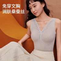 秋冬新款带胸垫保暖背心女可拆胸罩德绒蚕丝V领蕾丝打底马甲