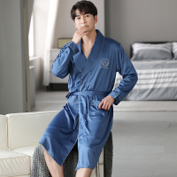 冰丝长袖睡袍男秋冬季仿真丝绸睡衣宽松加大码休闲家居服浴袍晨袍