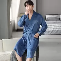 冰丝长袖睡袍男秋冬季仿真丝绸睡衣宽松加大码休闲家居服浴袍晨袍
