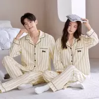 情侣睡衣棉质开衫长袖秋冬季可爱卡通女士宽松休闲男士家居服套装
